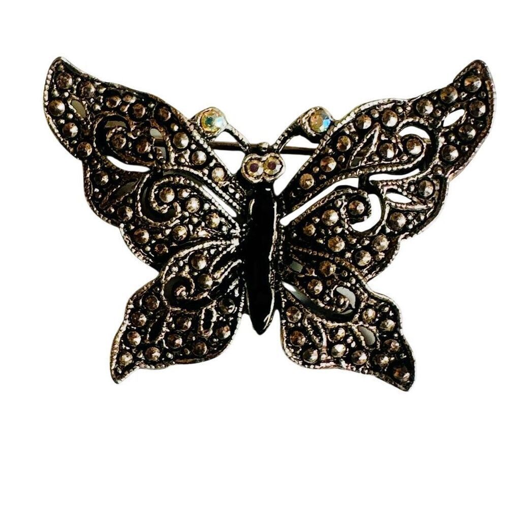 Vintage Silver Tone Butterfly Brooch